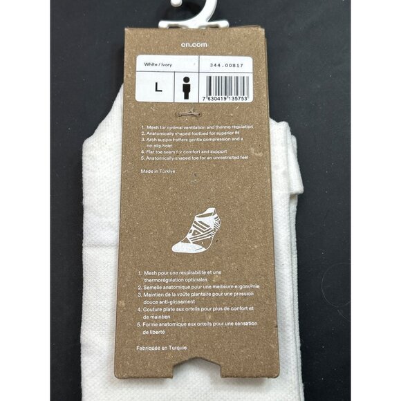 NWT On Performance Low Sock White/Ivory L Mesh Arch Support Flat Toe Seam - Picture 3 of 5